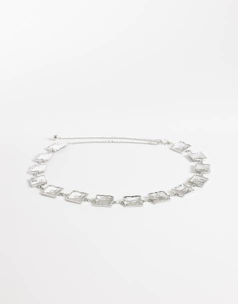 My Accessories hammered square chain belt in silver - view 1