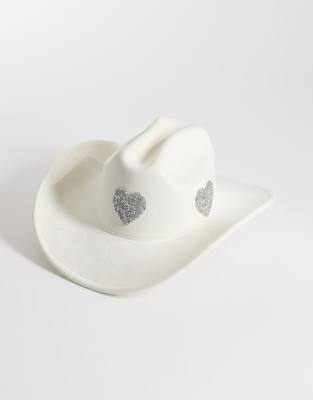 My Accessories Heart Patch Cowboy Hat In White