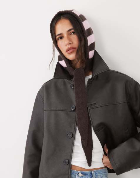 My Accessories hooded bonnet in brown and pink stripe - view 1