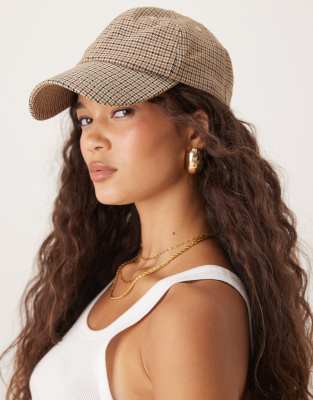 houndstooth print baseball cap in brown