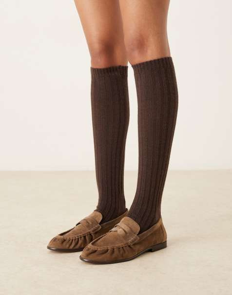 My Accessories knee length ribbed socks in brown - view 1