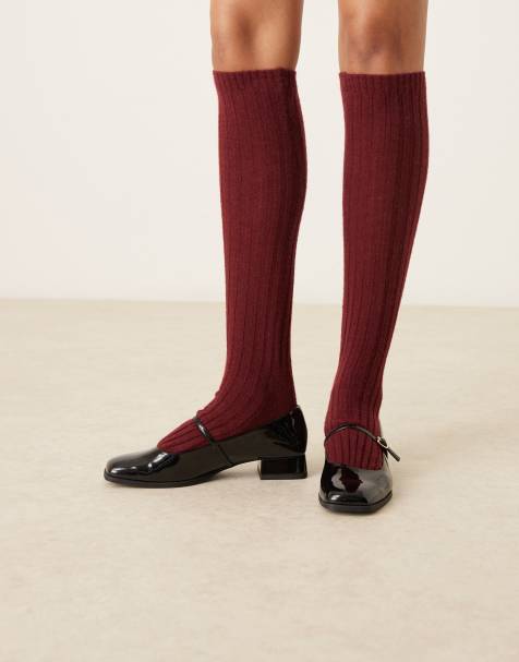 My Accessories knee length ribbed socks in burgundy - view 1
