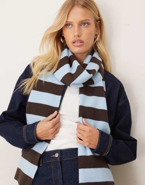 My Accessories knit striped scarf in blue and brown - view 1