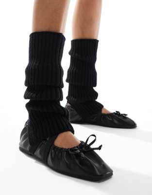 My Accessories knitted leg warmers with slit in black