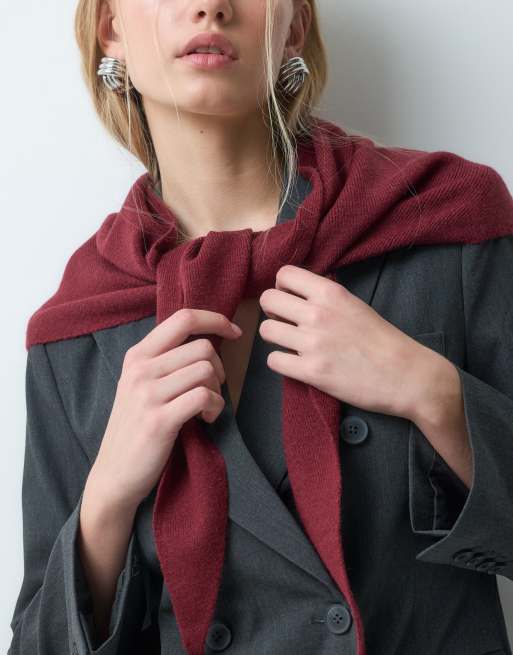 My Accessories knitted triangle scarf in burgundy red, 3 of 5