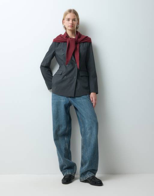 My Accessories knitted triangle scarf in burgundy red, 4 of 5