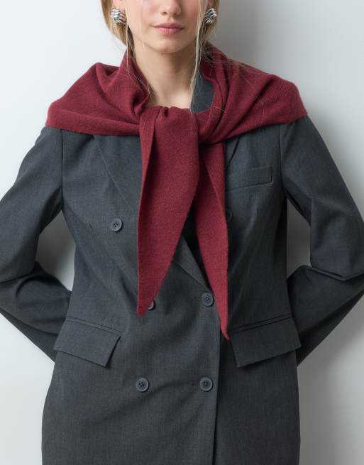 My Accessories knitted triangle scarf in burgundy red, 5 of 5