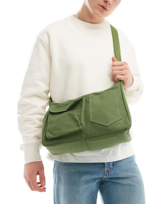 My Accessories – Kuriertasche zum Umhängen aus Canvas in Khaki, 3 von 4