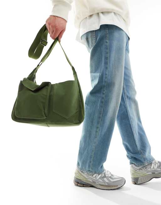 My Accessories – Kuriertasche zum Umhängen aus Canvas in Khaki, 4 von 4