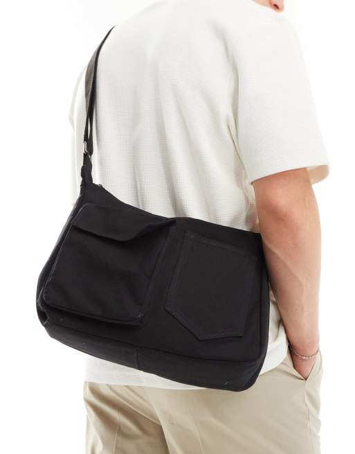 My Accessories – Kuriertasche zum Umhängen aus Canvas in Schwarz, 4 von 4
