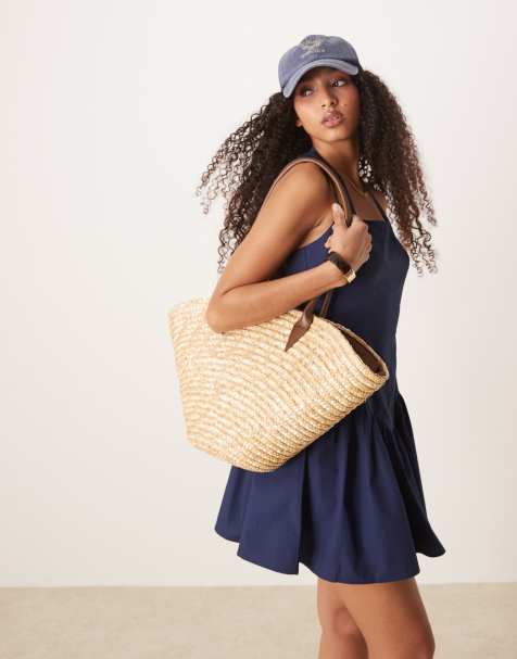 My Accessories large straw tote bag with contrast strap in beige - view 1