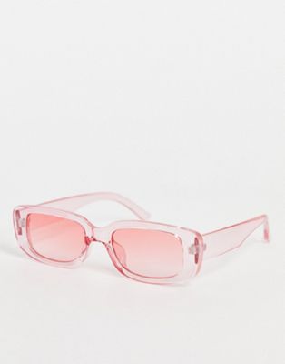 My Accessories London 90s rectangle sunglasses in sheer pink drench | ASOS