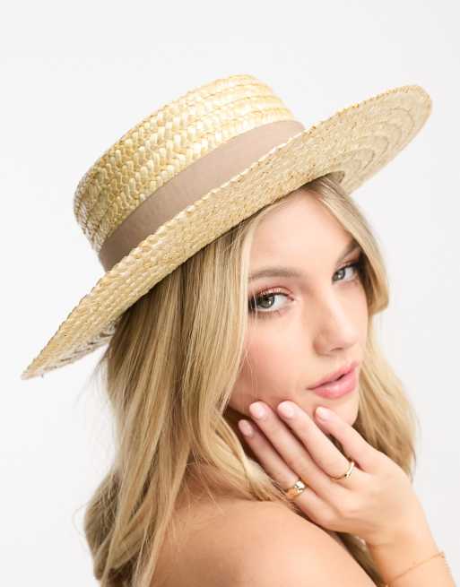 My Accessories London adjustable straw boater hat in natural 