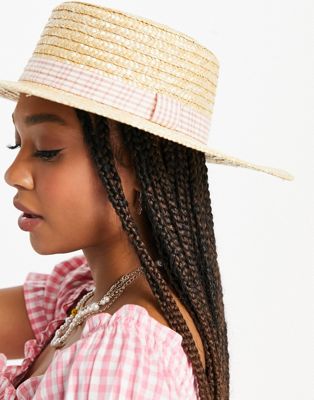 My Accessories London adjustable straw boater hat with gingham trim - ASOS Price Checker