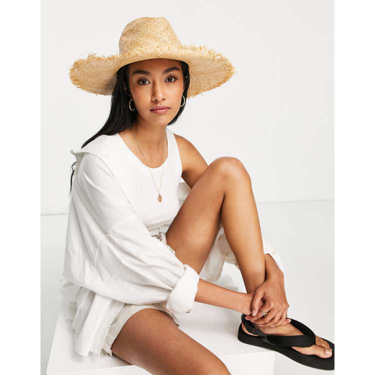 My Accessories London adjustable straw fedora with wide brim with