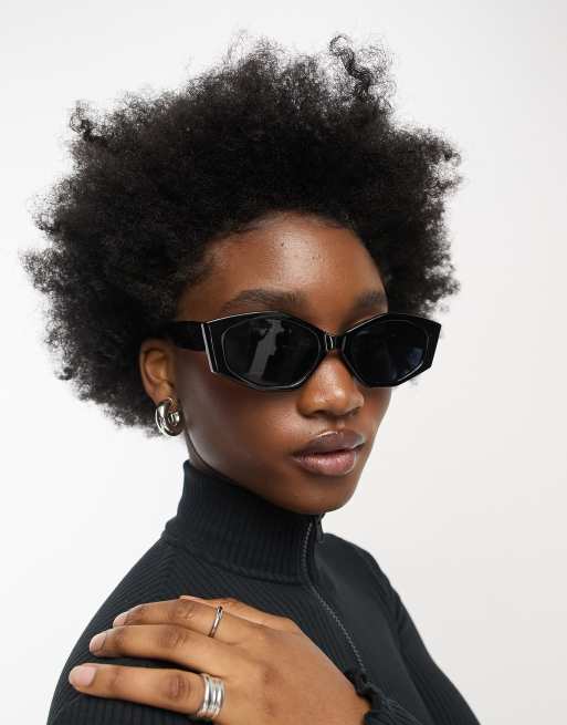 My Accessories London angular chunky sunglasses in black, 4 of 4