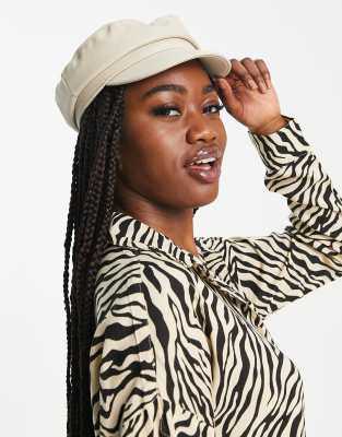 My Accessories My Accessories London baker boy hat in beige faux leather-Neutral