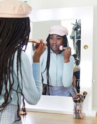 My Accessories London Baker Boy Hat In Light Pink Faux Leather