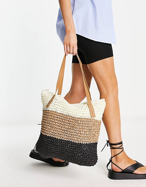 asos.com | My Accessories London beach straw tote bag in neutral color black