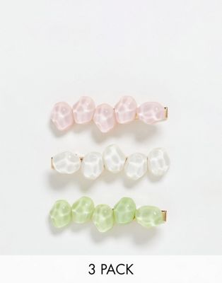 My Accessories London beaded hair clip 3 pack in muted pastel mix