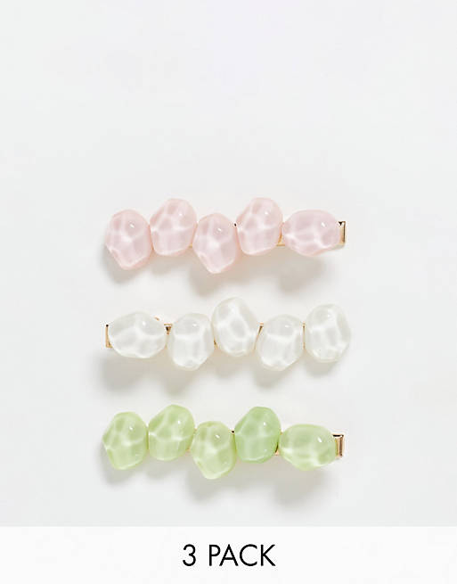 My Accessories London beaded hair clip 3 pack in muted pastel mix
