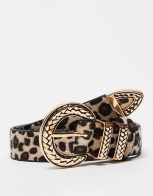 My Accessories London belt with gold vintage hardware buckle in animal print