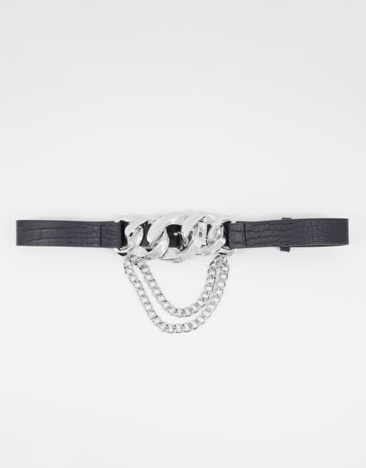 My Accessories London - Blazerriem met zilveren schakels en kettingdetail in zwart