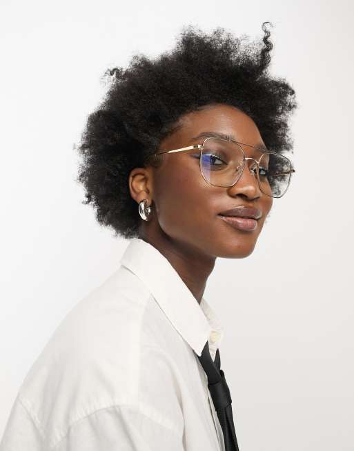 My Accessories London blue light aviator glasses in gold metal, 2 of 4