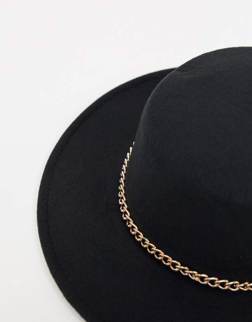 My Accessories London boater hat with gold chain trim in black, 4 of 4