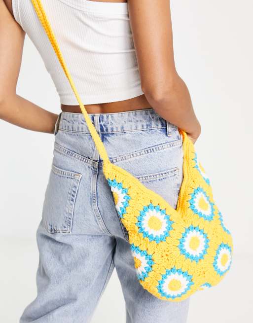 My Accessories London - Borsa a tracolla all'uncinetto arancione e blu