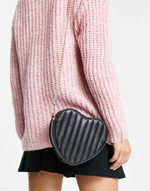 My Accessories London - Borsa a tracolla imbottita nera a forma di cuore