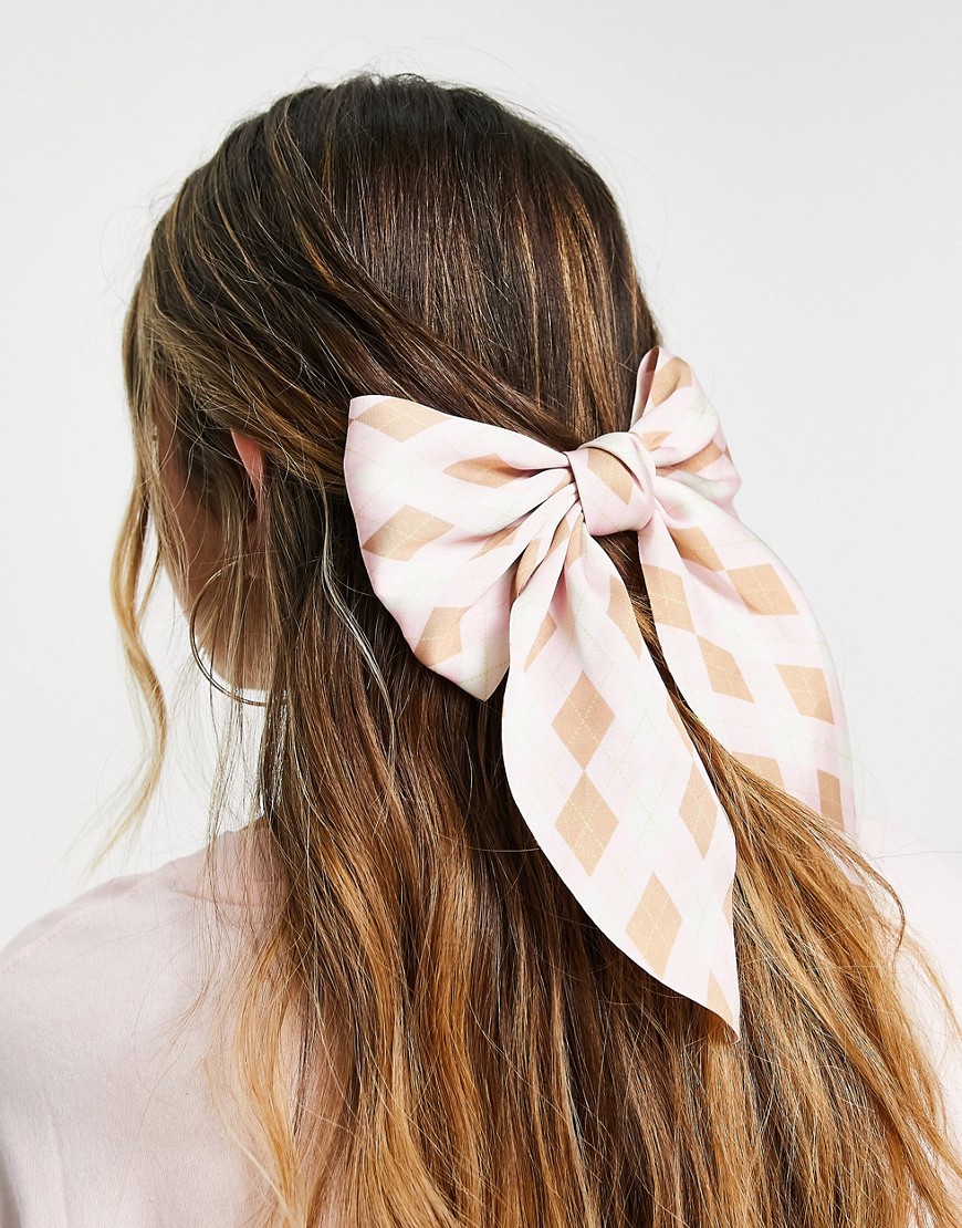 My Accessories London Bow Hair Clip In Pink Plaid Check