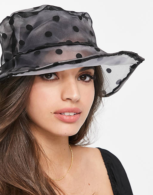 My Accessories London bucket hat in sheer polka dot