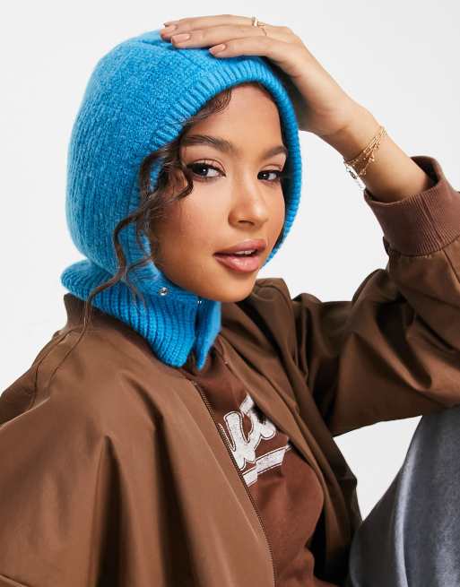 My Accessories London button up chunky ribbed balaclava in bright blue