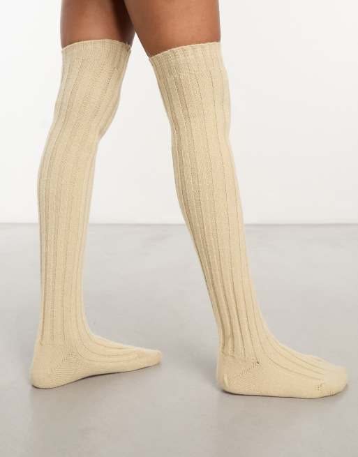 My Accessories London cable knit long socks in cream