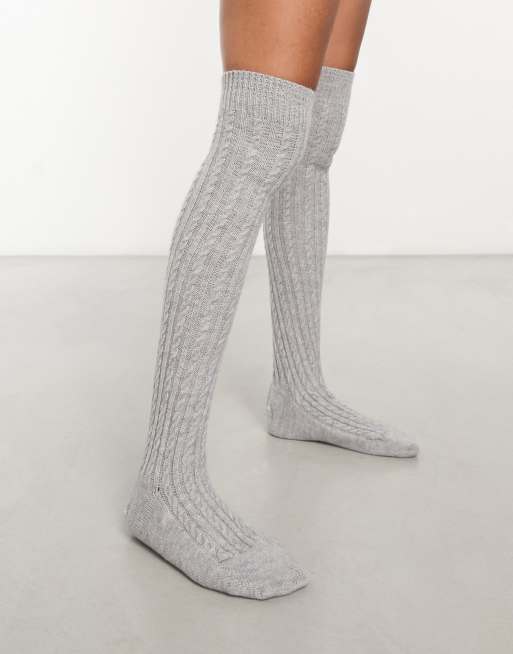 My Accessories London cable knit long socks in cream