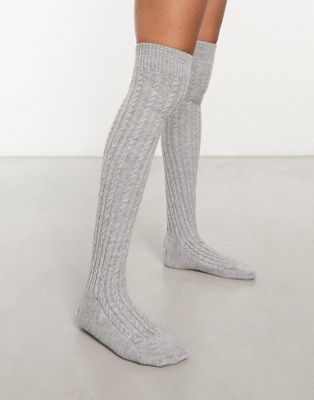 My Accessories London cable knit long socks in grey  - ASOS Price Checker