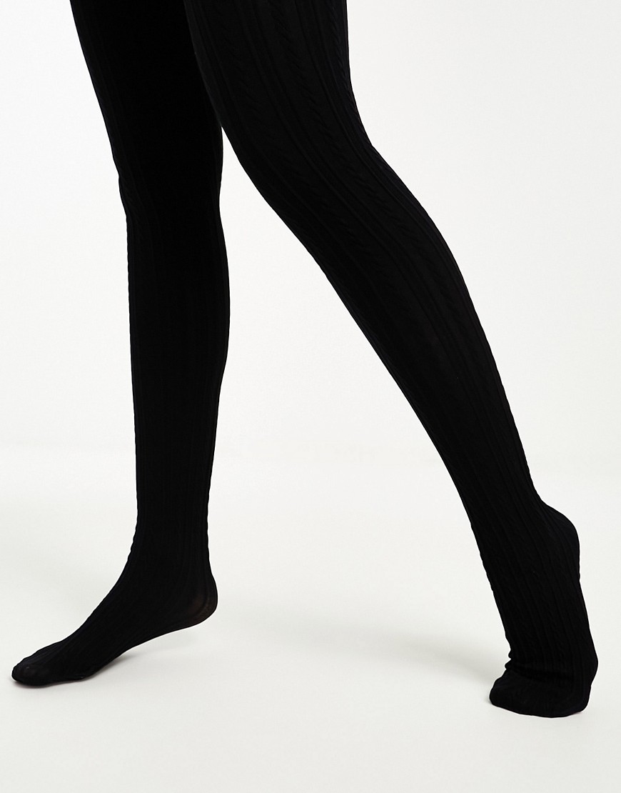 My Accessories London Cable Knit Tights In Black