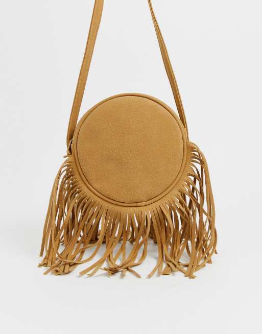 My Accessories London camel suede round shoulder bag with long