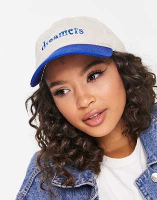 My Accessories London cap in color block with 'dreamers' slogan-Neutral