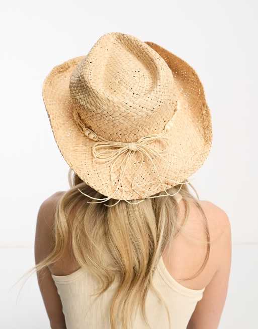 My Accessories London - Cappello da cowboy regolabile in paglia colore neutro 