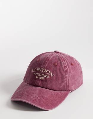 My Accessories London - Casquette à inscription Athletics - Lie-de-vin délavé-Rouge