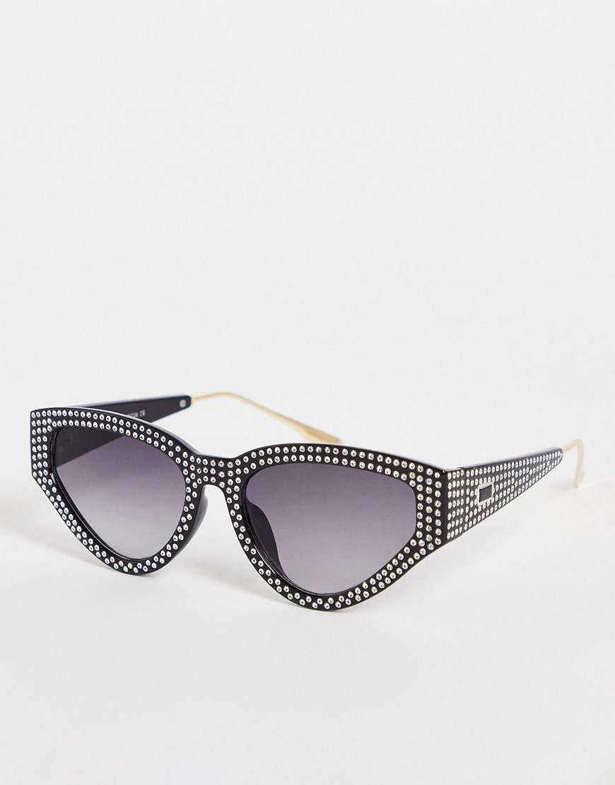 My Accessories London cat eye festival sunglasses with crystal studding-Black