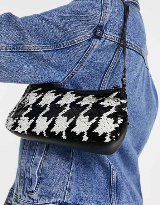 My Accessories London – Cekinowa torebka festiwalowa na ramię w czarno-białą pepitkę