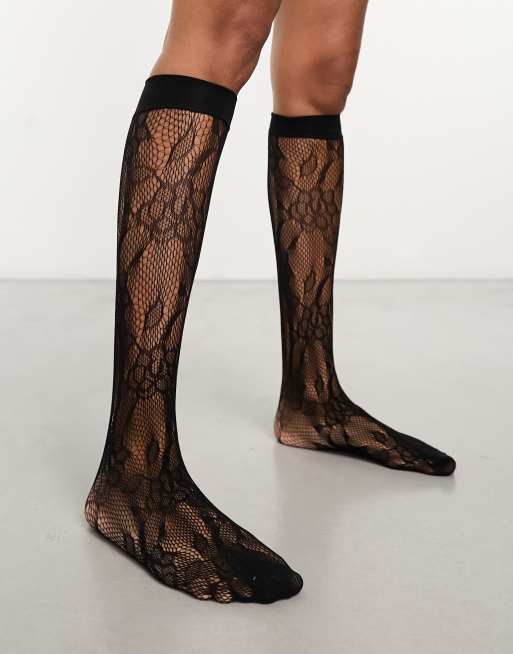 My Accessories London - Chaussettes en dentelle avec fleurs - Noir 