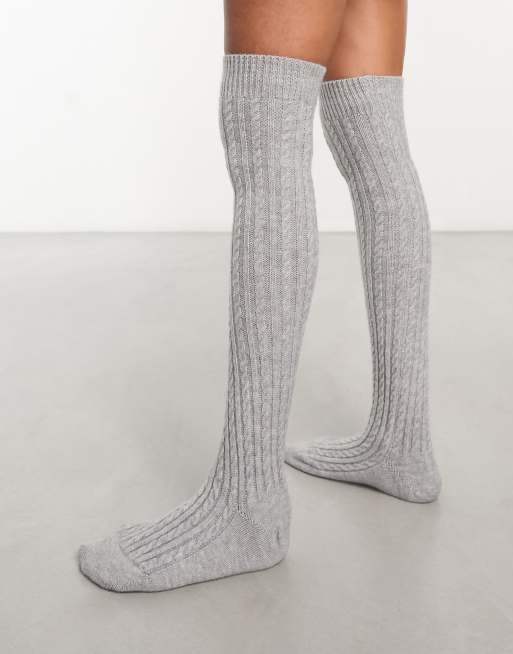 My Accessories London - Chaussettes hautes en maille torsadée - Gris , 2 de 4