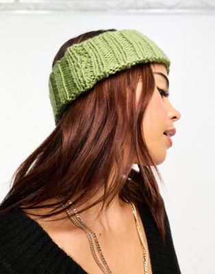 My Accessories London chunky knitted headband in green