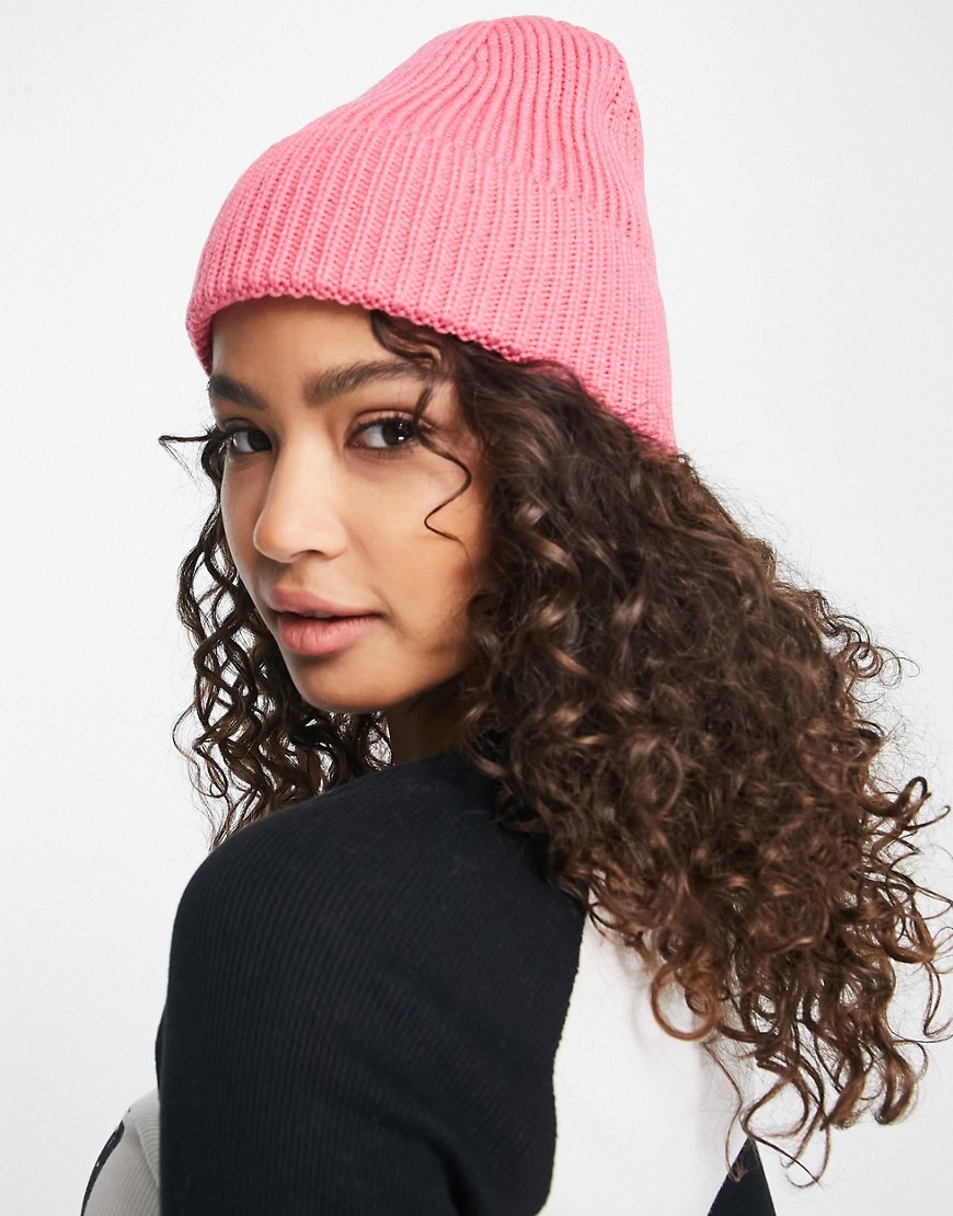 My Accessories London chunky ribbed beanie in pink