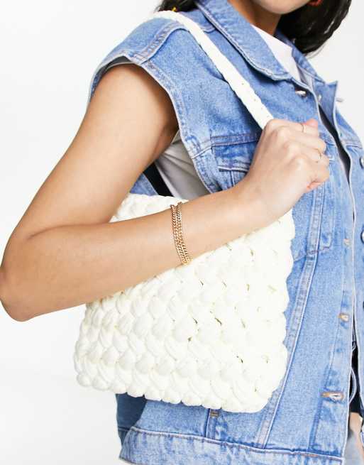 My Accessories London chunky woven crochet grab bag in cream