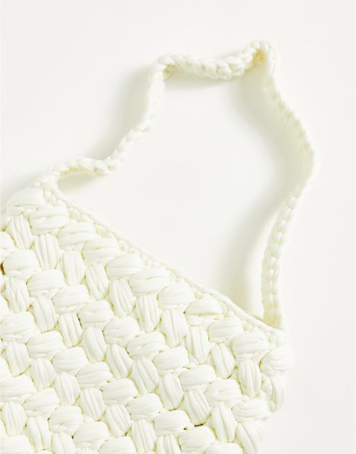 My Accessories London chunky woven crochet grab bag in cream